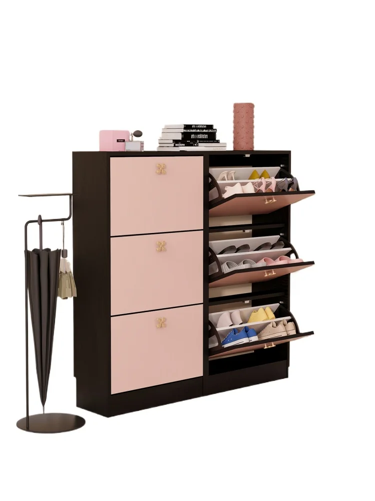 

Aisle door shoe cabinet household double-layer ultra-thin small narrow tipping bucket shoe storage cabinet with large capacity