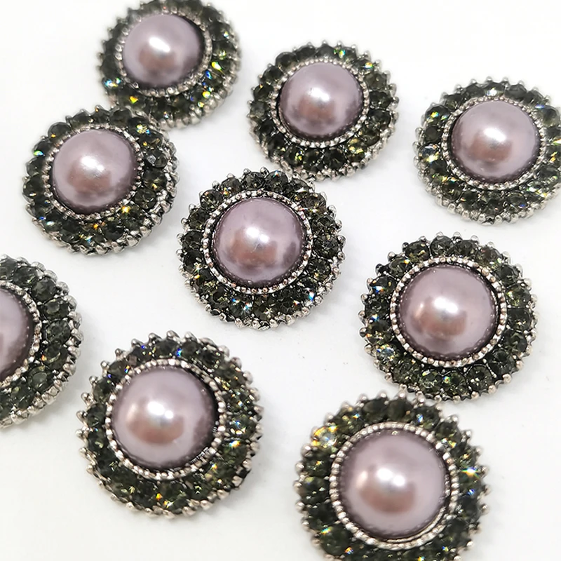 Sewing Buttons Accessories For Crafts Vintage Purple Pearl Grey Rhinestone Embellishments Decor Metal Button Apparel Sew Notion