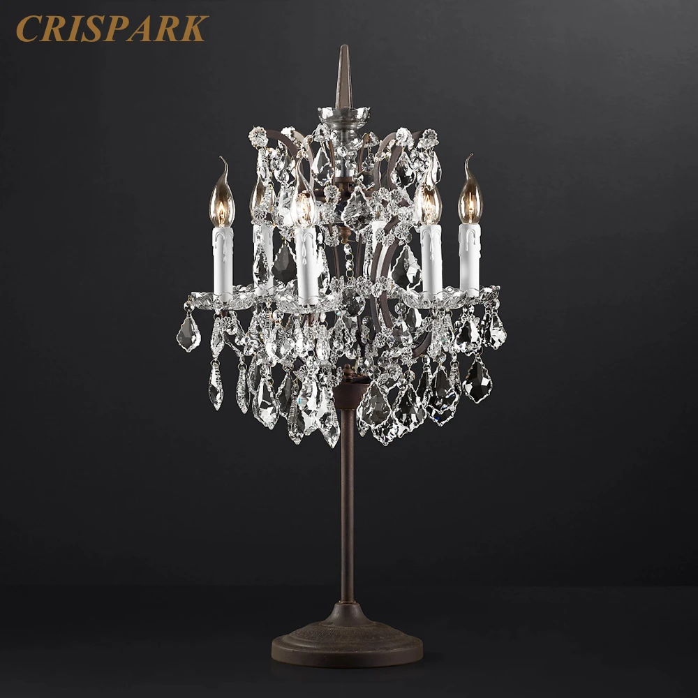 rococo ferro candeeiro de mesa de cristal rustico tradicional lampada de mesa 6 luz clara fumaca cristal lampada de pe para sala de estar 19th c 01