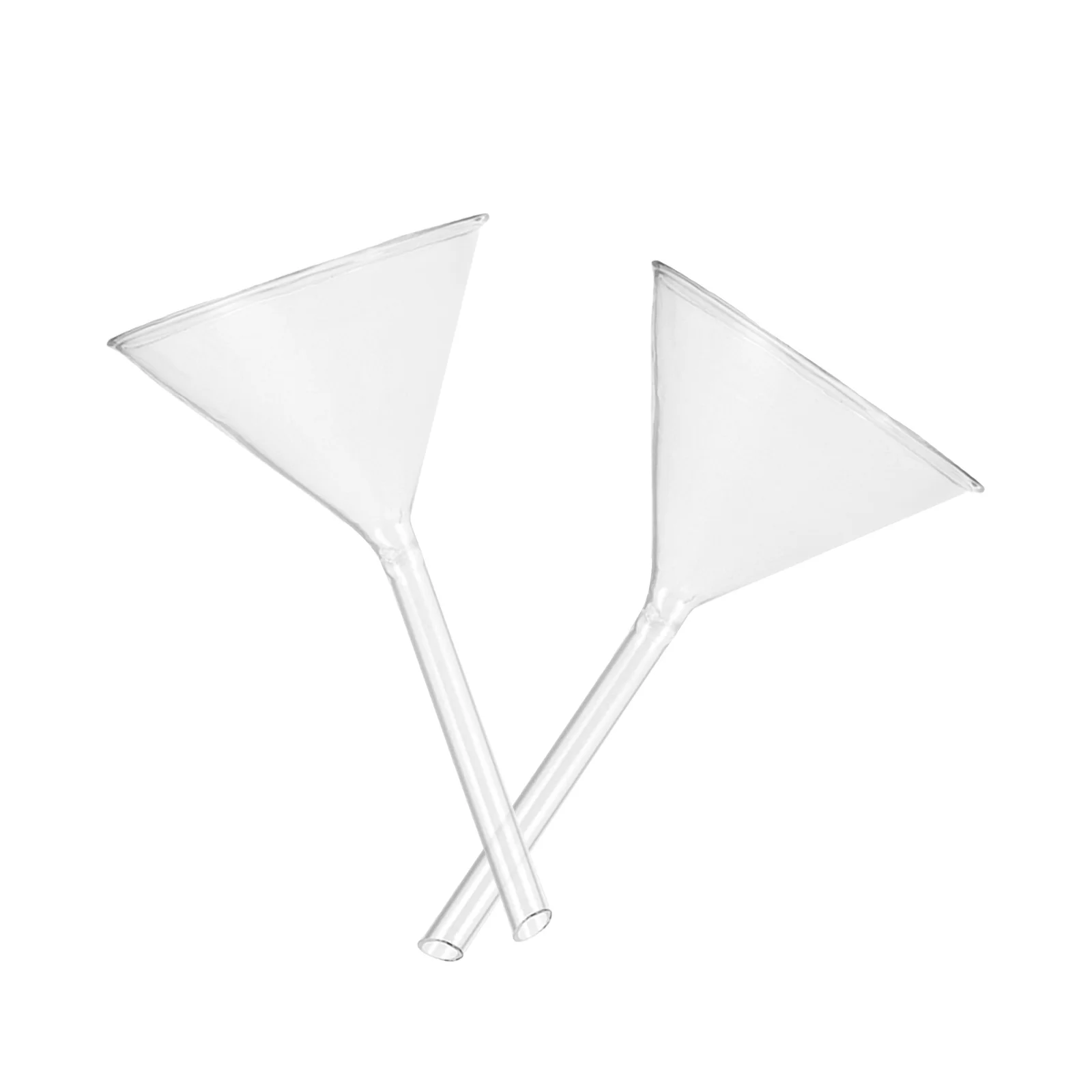 2Pcs 100mm Short Stem Glass Triangular Funnel High Chemical Resistance Clear Visibility Laboratory Filling Tool
