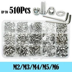 Hex Socket Button Head Cap Screw Nut Washer Kit M2 M3 M4 M5 M6 Stainless Steel Allen Fully Machine Bolt for Motorcycle Furniture