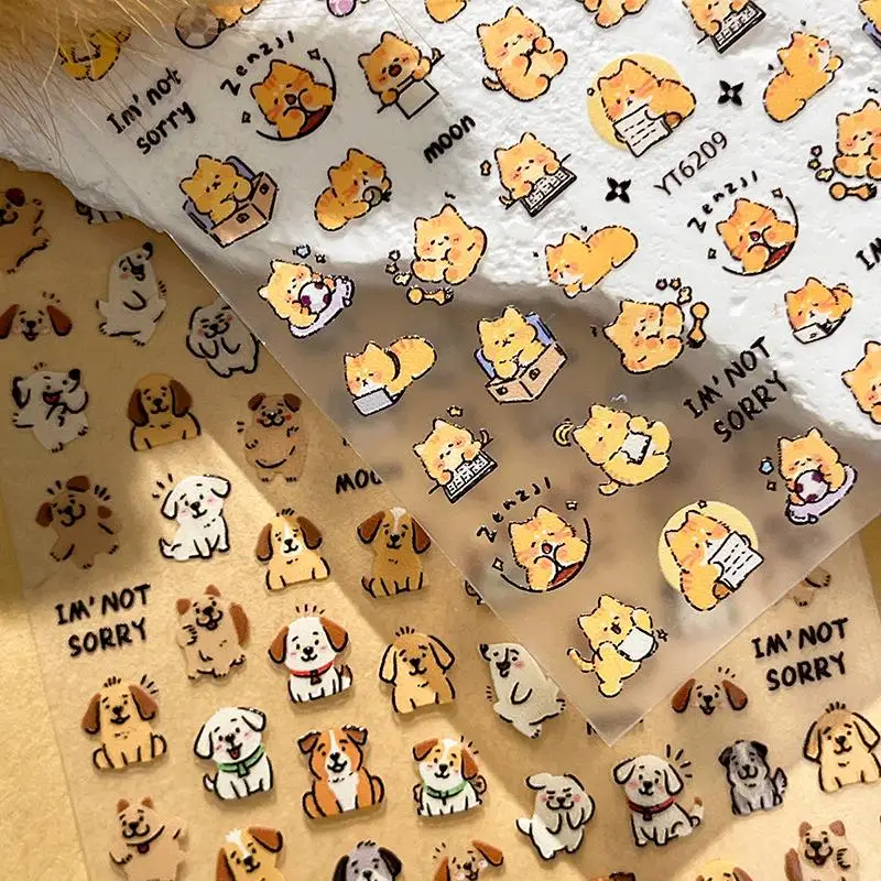 مسمار ملصق جميل الكلب القط الحيوان الأرنب لينة تنقش الإغاثة ذاتية اللصق مسمار الفن ملصقات جرو وكيتي مانيكير الشارات
