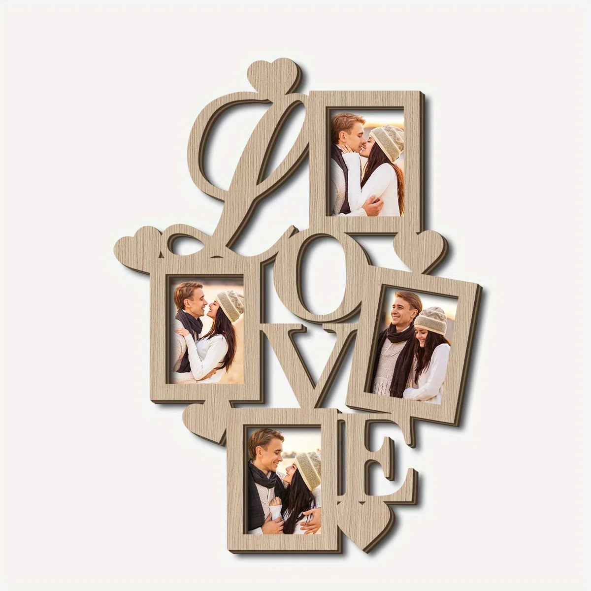 Personalization Romantic Wooden Wall Decor, Photo Frame with Sawtooth Hangers, Lightweight Wall Mounted Photo Board for Home