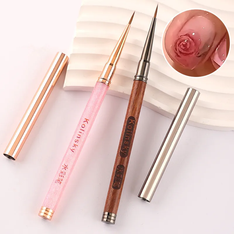 1/2 pçs novo kolinsky acrílico escova de unhas roxo escova de arte acrílico puro kolinsky sable escova 3d pintura caneta