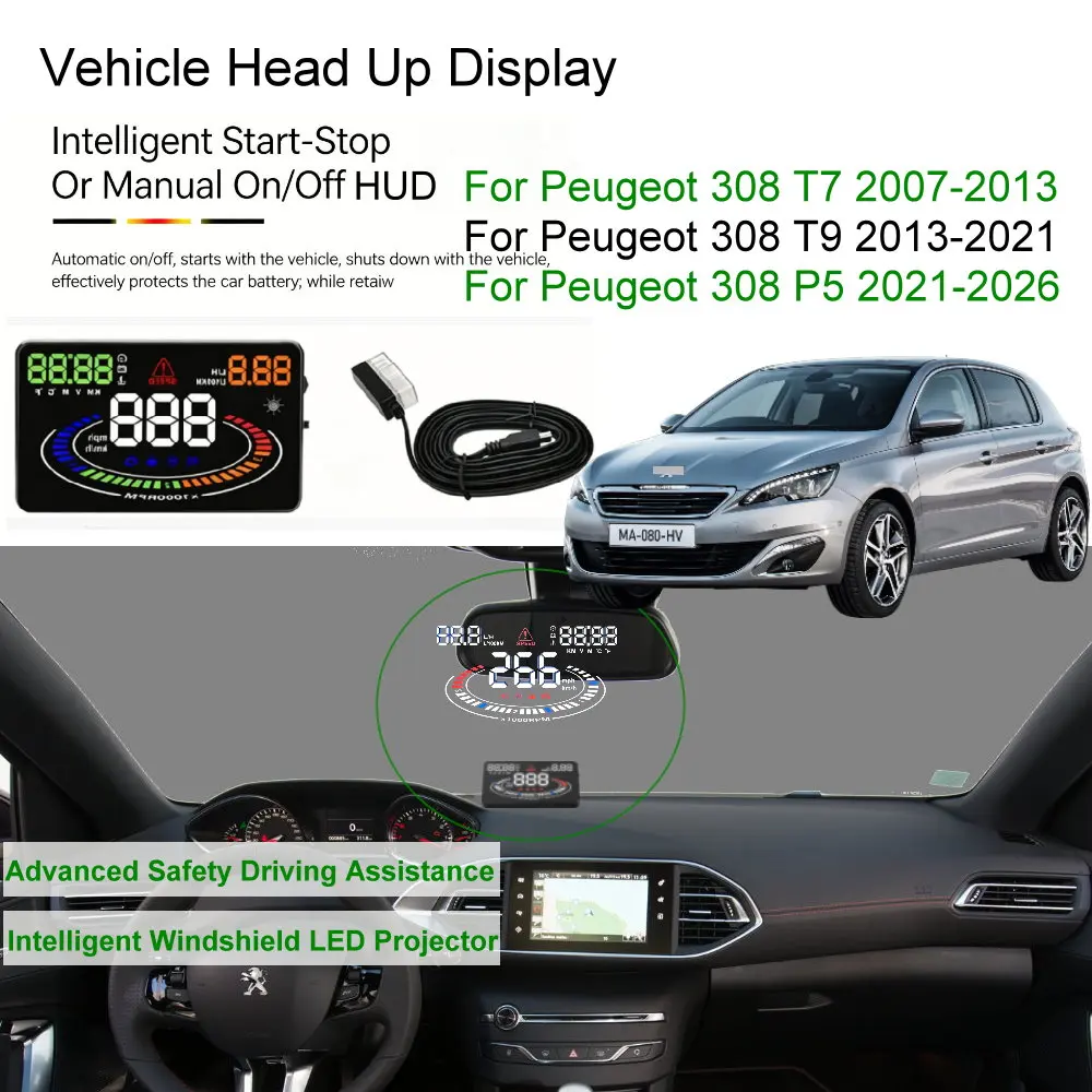Car HUD Head Up Display For Peugeot 308 T7 2007-2013 T9 2014-2021 P5 2022-2026 Auto Electronics Accessories
