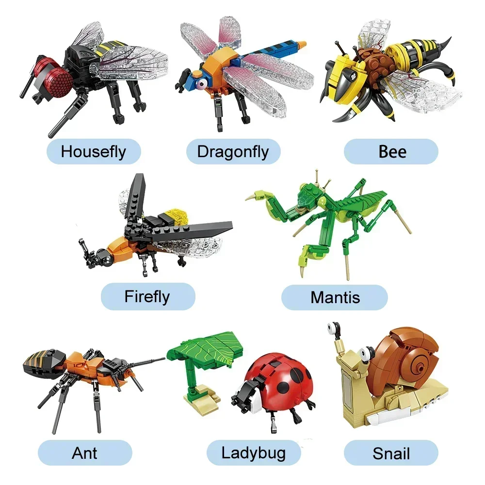 Modelo de insecto colorido, juguetes de bloques de construcción, fácil montaje, aumenta la coordinación mano-ojo, regalo educativo perfecto de cumpleaños para niños