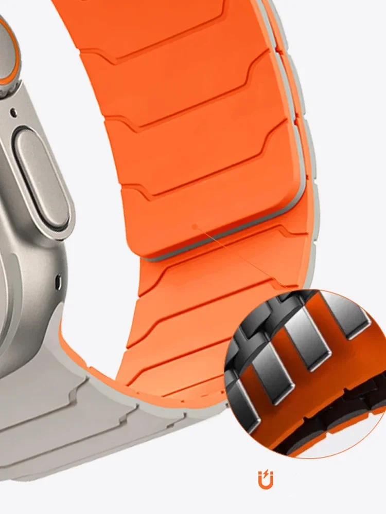 Silikonarmband für Apple Watch Ultra 4 3 2 49mm 12 11 10 46mm 42mm 9 8 7 45/41mm Magnetisches Armband iWatch 6 5 4 SE 44/40mm – Detail 2
