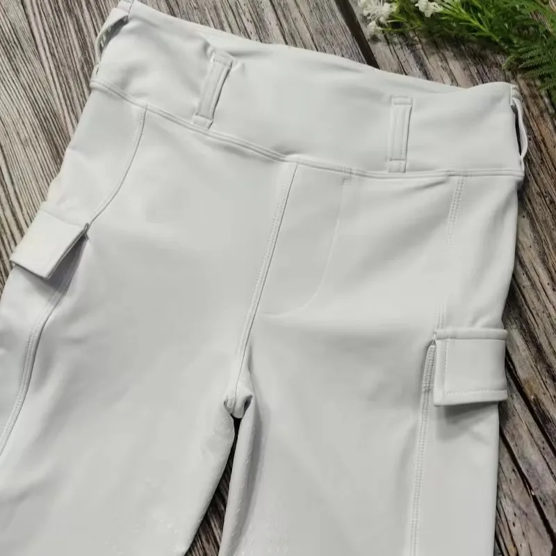 Mallas ecuestres blancas para mujer, ropa ecuestre, medias negras, pantalones de equitación con silicona completa