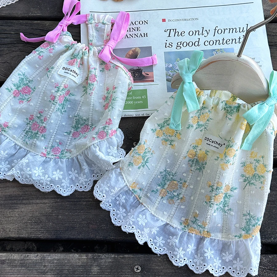 

Summer Puppy Bow Sling Dresses Thin Cotton Eembroidery Flower Vest Skirts For Small Medium Dog Chihuahua Poodle Pet Clothes 2025