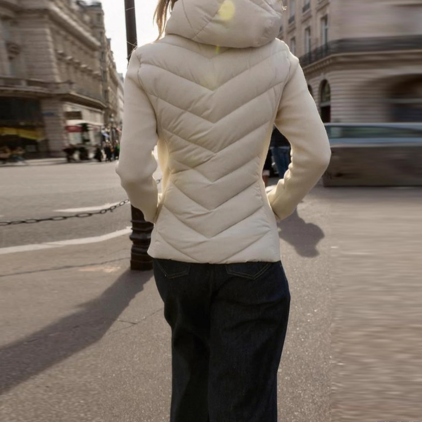 Damska bawełniana kurtka Jaet 2025, nowa, długa, z wysokim kołnierzem, ciepła, patchworkowa, z kapturem, zapinana na zamek, kolor