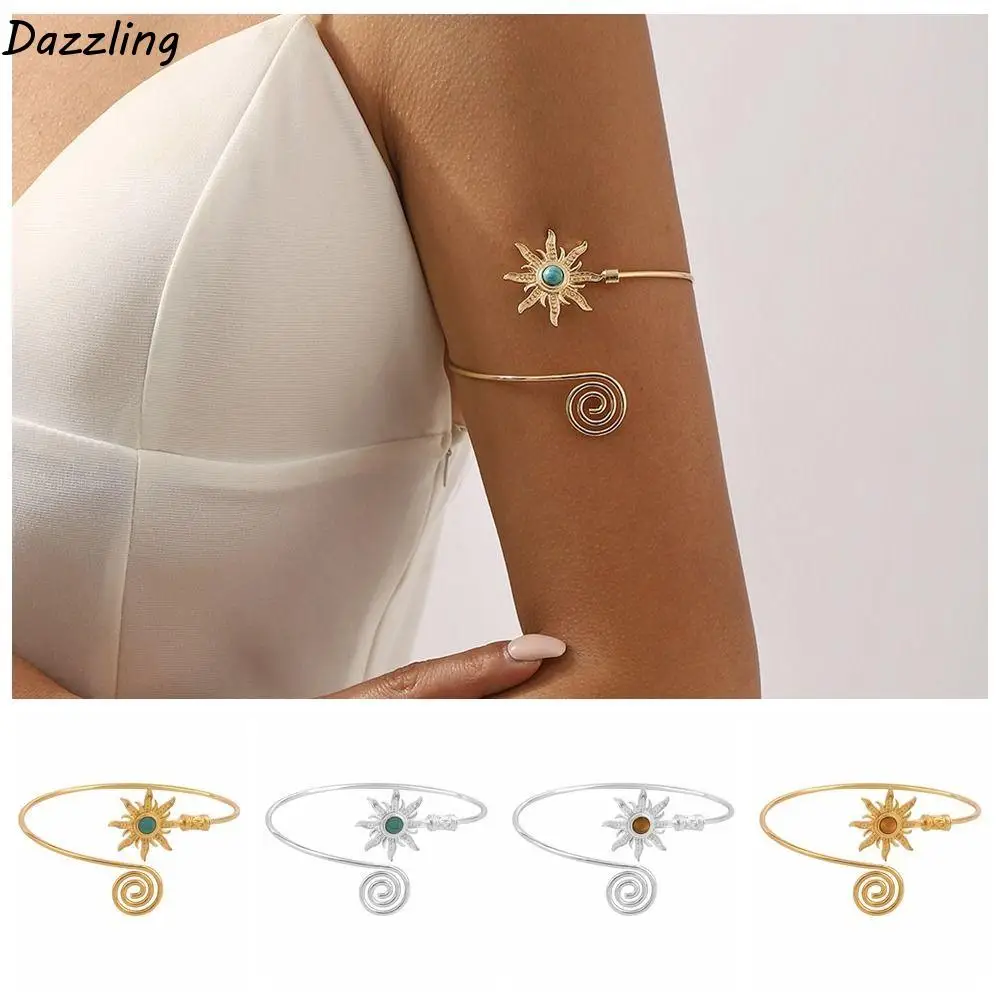 

Fashion Alloy Arm Cuff Sun Twist Line Cuff Bangle for Women Exaggerated Turquoise Bohemian Bracelet Women