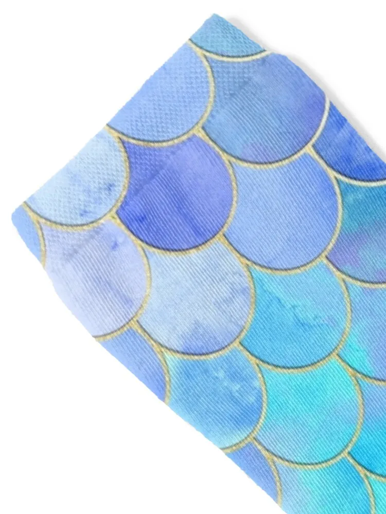 Aqua Pearlescent & Gold Mermaid Scale Pattern Socks