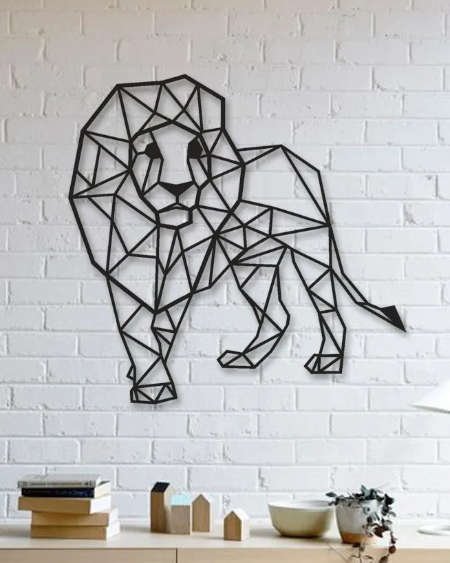 Lion Designed Geometric Shaped Metal Table Decorative Wall Decor Black Wall Décor,Living Room, Bedroom, Kitchen, bathroom Inter