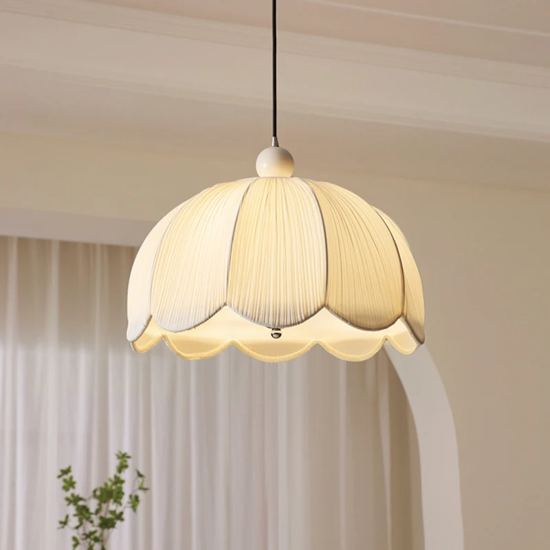 

Japanese Wabi Sabi White Fabric E27 Ceiling Pendant Lights Petal Chandelier Living Restaurant Bedroom Kitchen LED Hanging Lamps