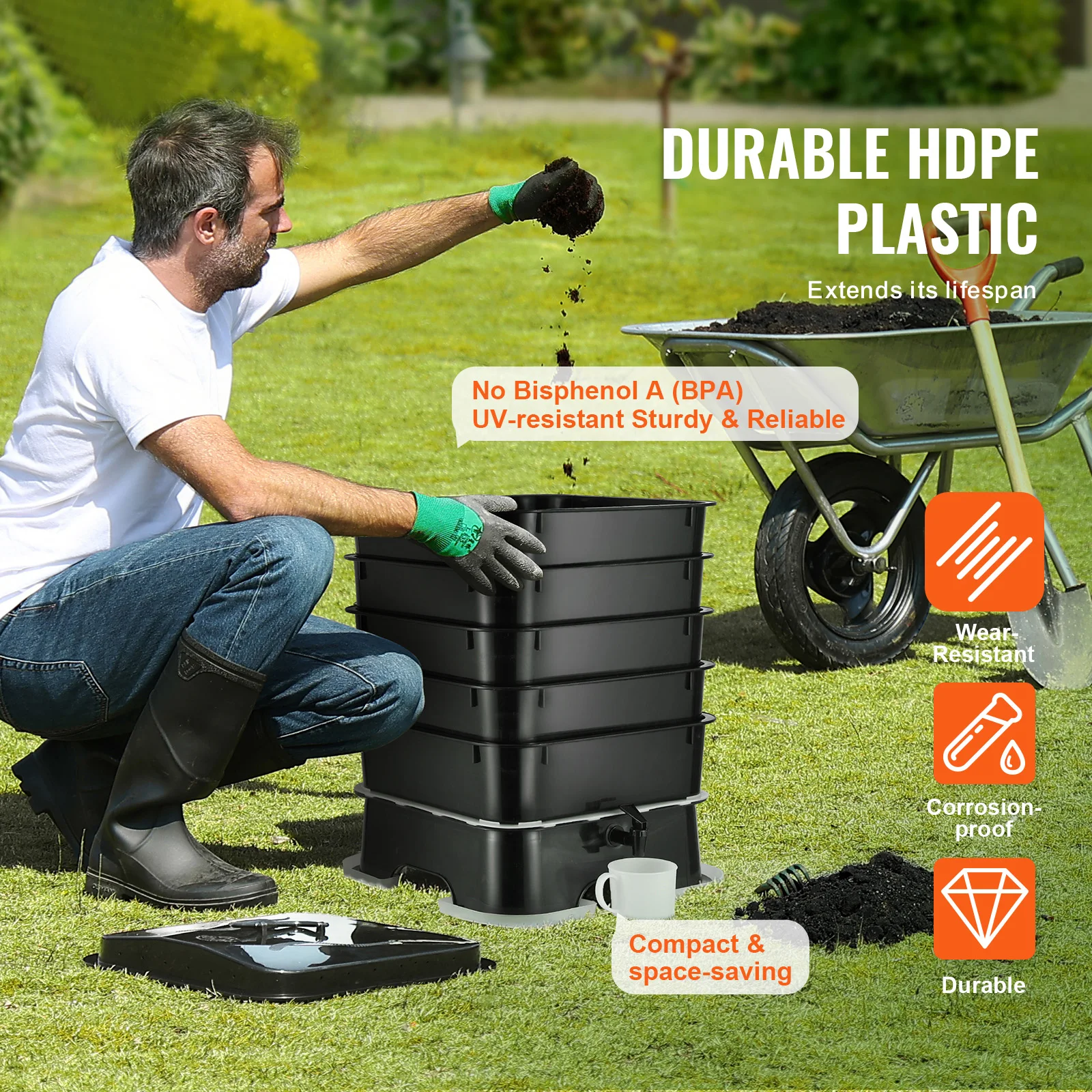 

5-Tray Worm Composter Compost Bin Outdoor And Indoor Sustainable Design Worm Farm Kit