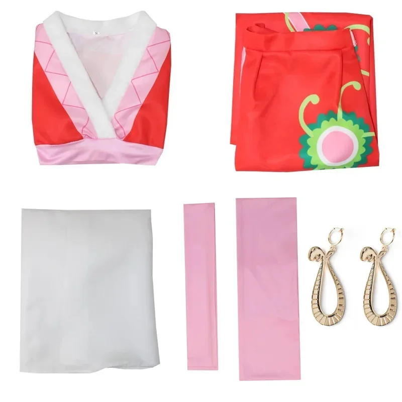 Anime Boa Hancock Cosplay Costumes Sexy Empire Red Kimono Dress Uniform Boa Hancock Earrings Halloween Costumes for Women Men