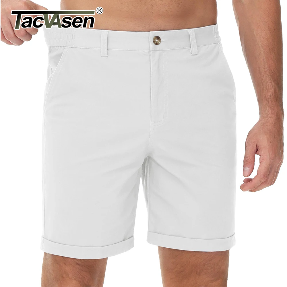 TACVASEN Men's Lightweight Flat Front Shorts 7" Inseam Elastic Waist Cotton Casual Workwear with 4 Pockets Summer Shorts for Men