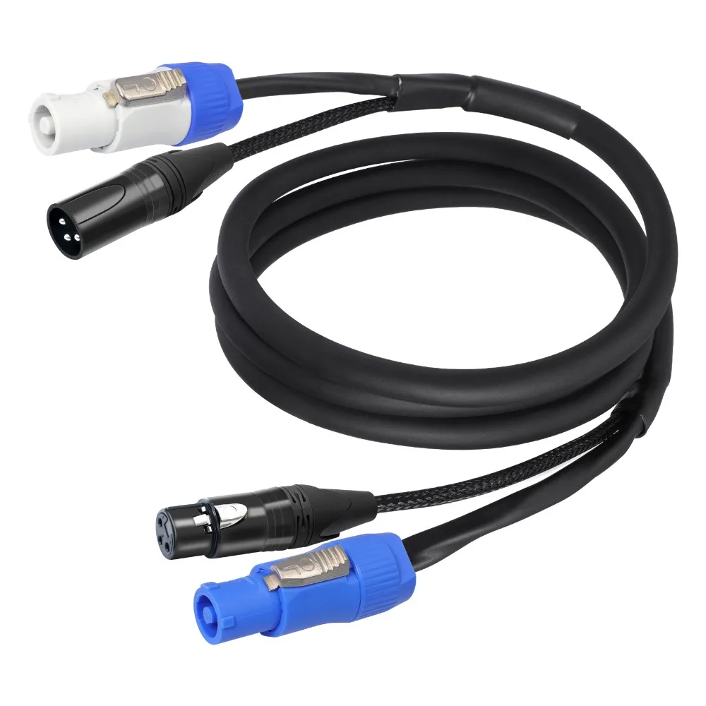 PowerCon DMX Combo Cable 3Pin XLR Male To Female Audio Signal + Powercon AC Power Extension Cord for Stage Lighting DJ Par Light