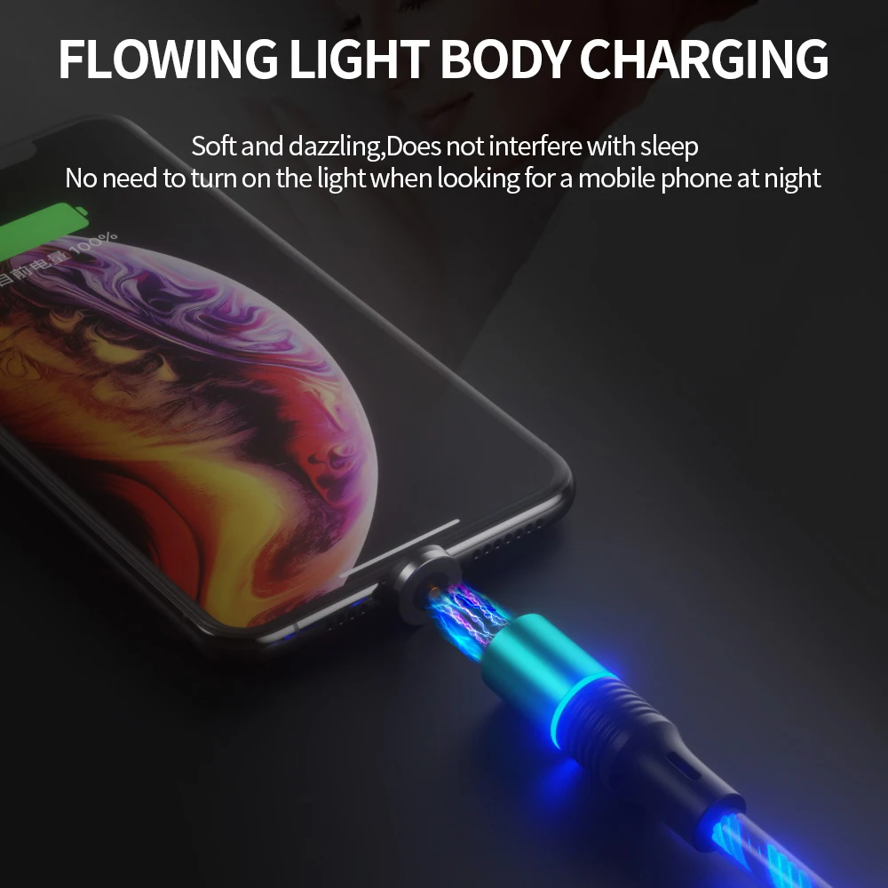 Elough 360 Luminescent Magnetic Cable 3A Fast Charging Micro USB Type C Cable For iPhone Xiaomi Samsung Phone Data Cord Wire image 6