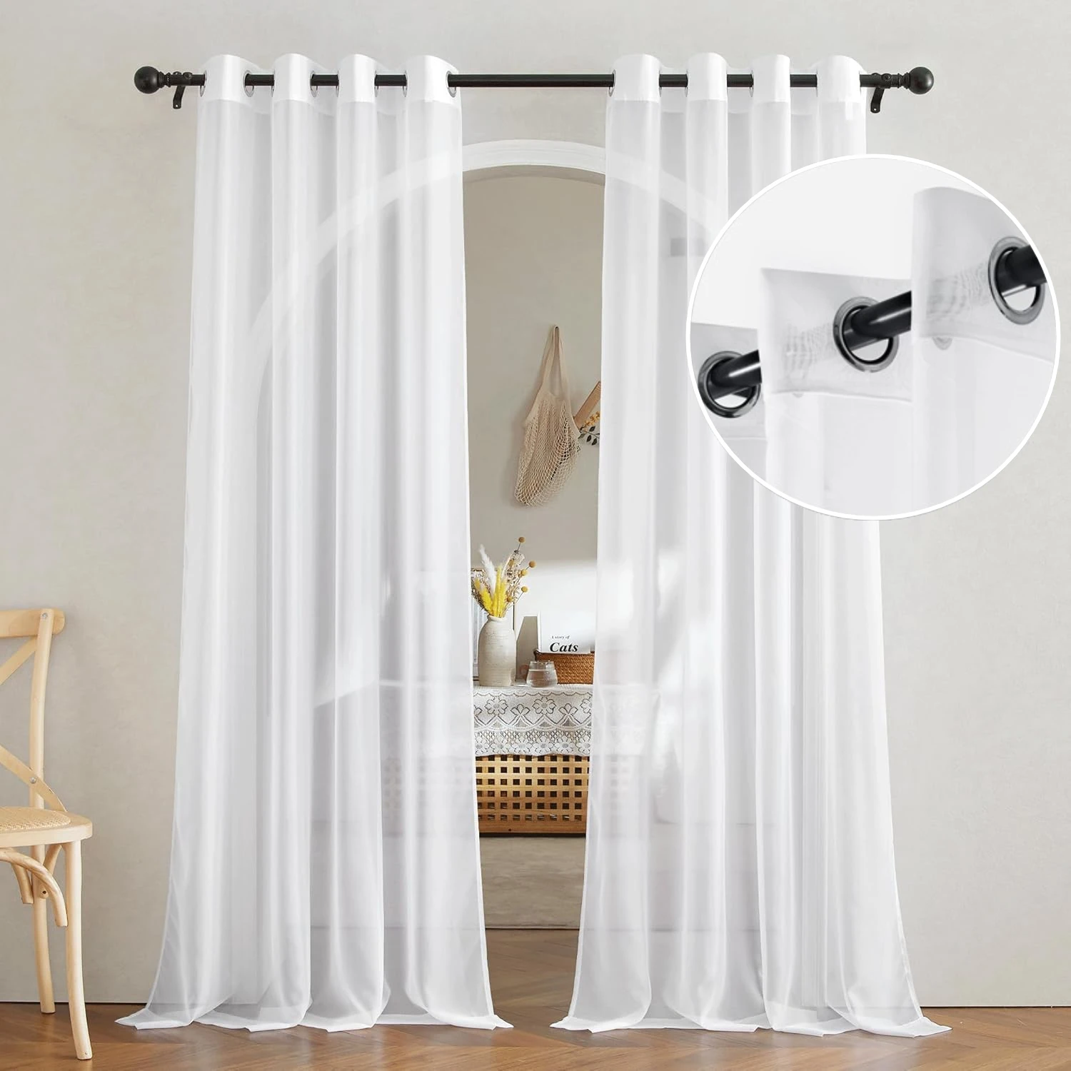

Voile Sheer Curtains 132CM Width Grommet Airy & Lightweight Elegant Window Treatments Light Filtering Semi Sheer Vertical Drapes