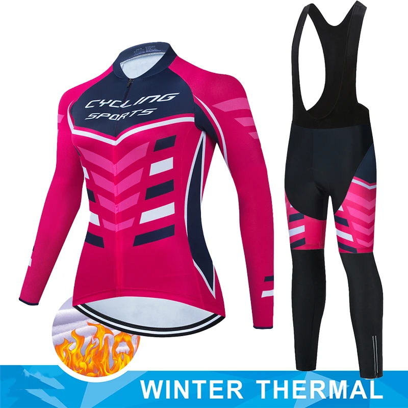 Women Winter Thermal Fleece Clothes 2023 Cycling Uniform Cycle Jersey Clothing Jerseys Pants Gel Bib MTB Jacket Suit Bike Outfit