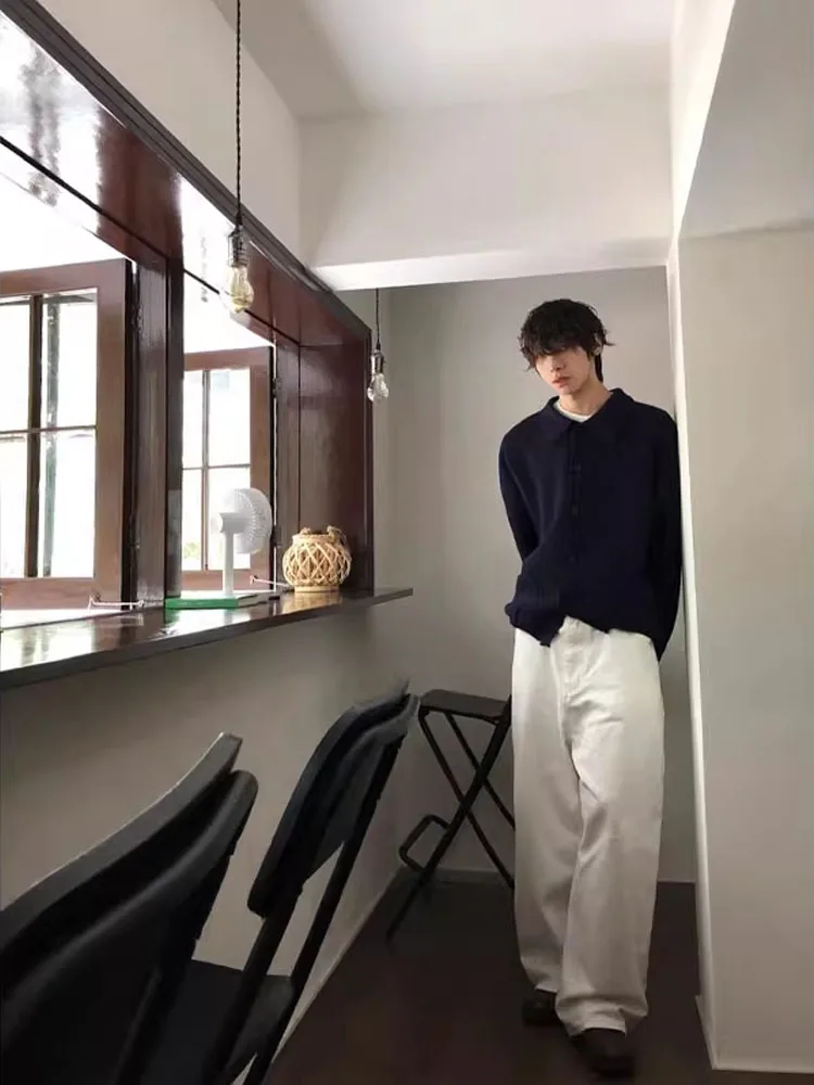 American Sle Lazy Autumn Winter Sweater Cardigan Men's Korean System High-End CleanFit Knitted Outerwear Loose Fit V-Ne