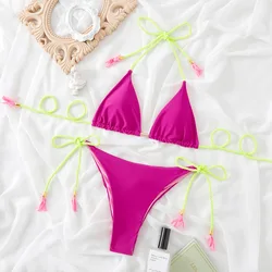 Bikinis triangulares con cordón para mujer, bañador brasileño con Tanga, traje de baño Sexy para mujer, ropa de playa para verano, Trikini 2024