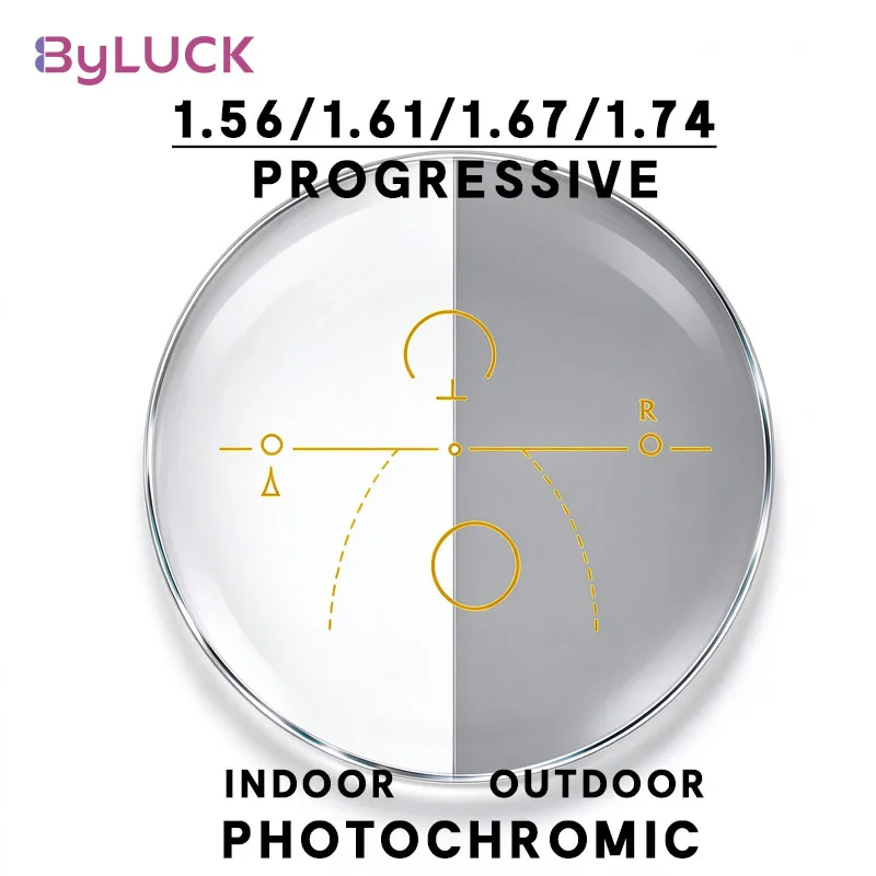 BYLUCK 1.56/1.61/1.67/1.74 Photochromic Progressive Multifocal Lenses HMC Coating Anti-ultraviolet Anti-scratch Aspheric Lenses