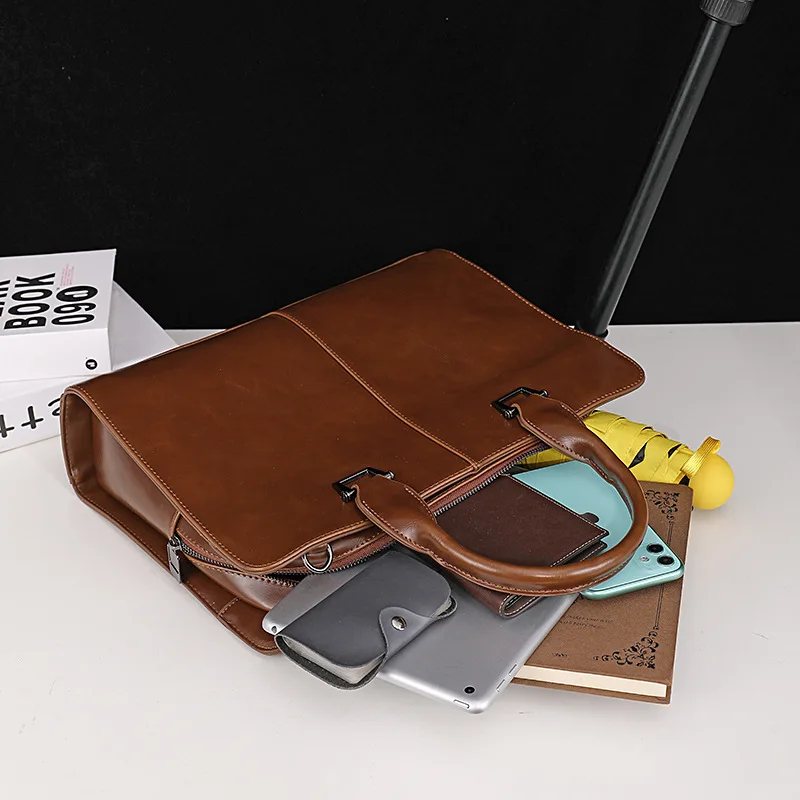 Leather Briefcases for Men Laptop Briefcase 13 Inch Business Messenger Bag for Men Computer Bag Waterproof Shoulder Laptop Bags