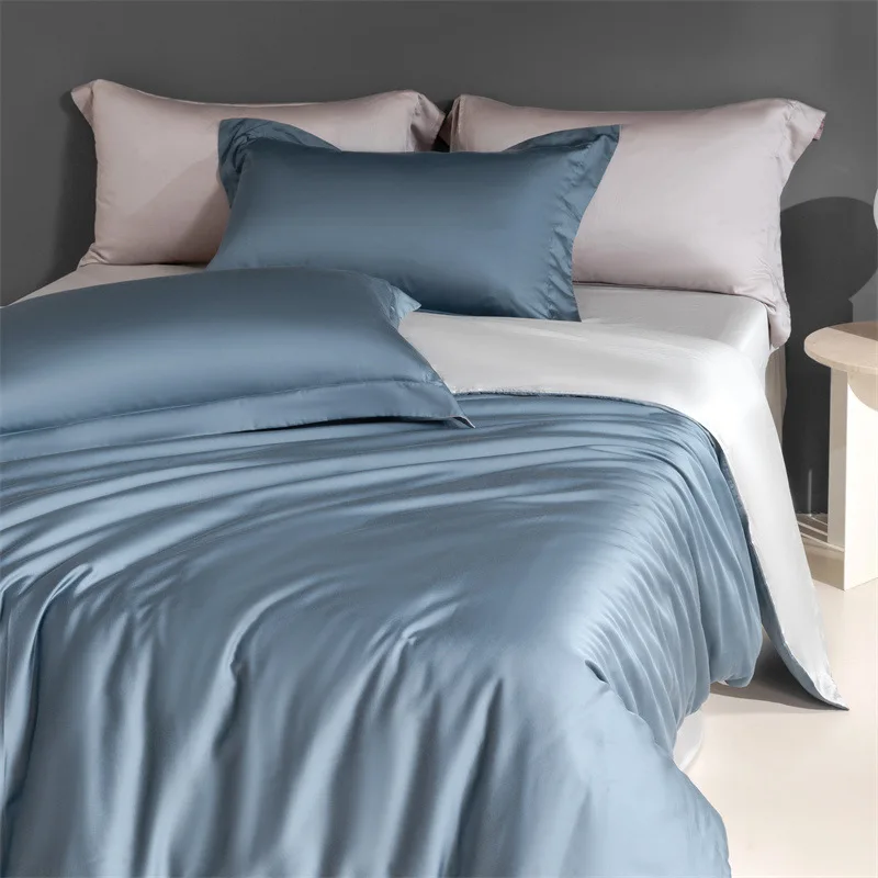 New Austrian Lanjing Solid Color Tencel Four-Piece Set Bare Sleeping Light Luxury Quilt Cover Silk Bed Sheet High Sense