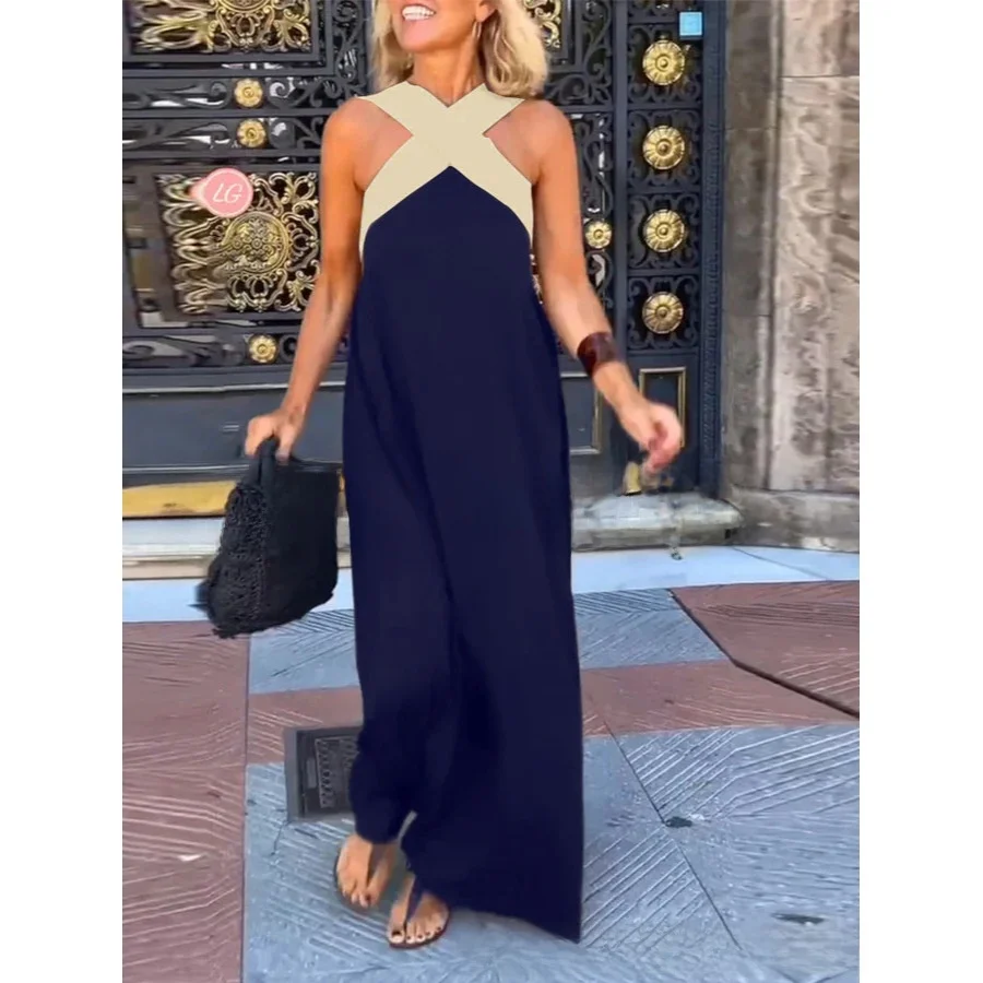 Sommer 2025, sexy Cross Ba Long Dr. Damen-Faion-A-Linien-Rock, Polyesterstoff, ohne Sve-Oulder-Träger, Dr