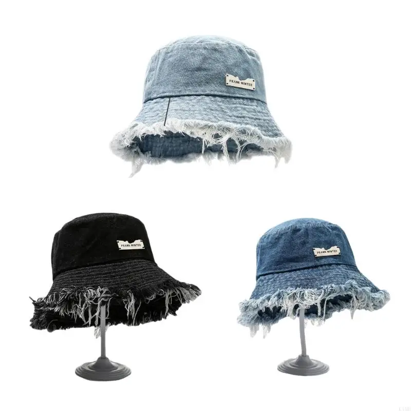 

K1ME Washed Bucket Hat for Girl Breathable Distressed Hat for Women Wide Brim Hat Female Fisherman Hat Outdoor Headwear