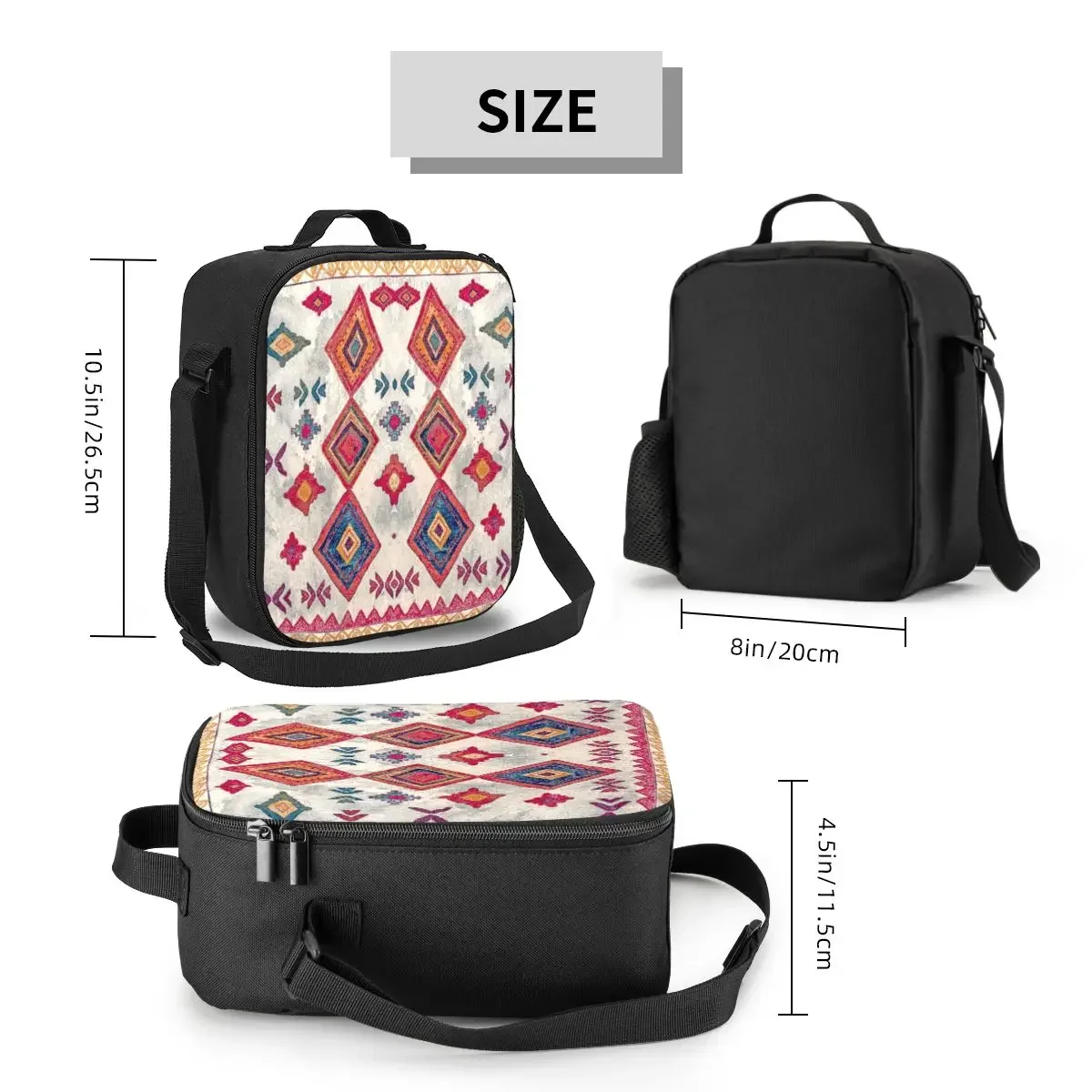 Antique Bohemian Moroccan Berber Rug Style Lunch Box for Leakproof Geometric Ethnic Cooler Thermal Food Lunch Bag School Student image 6
