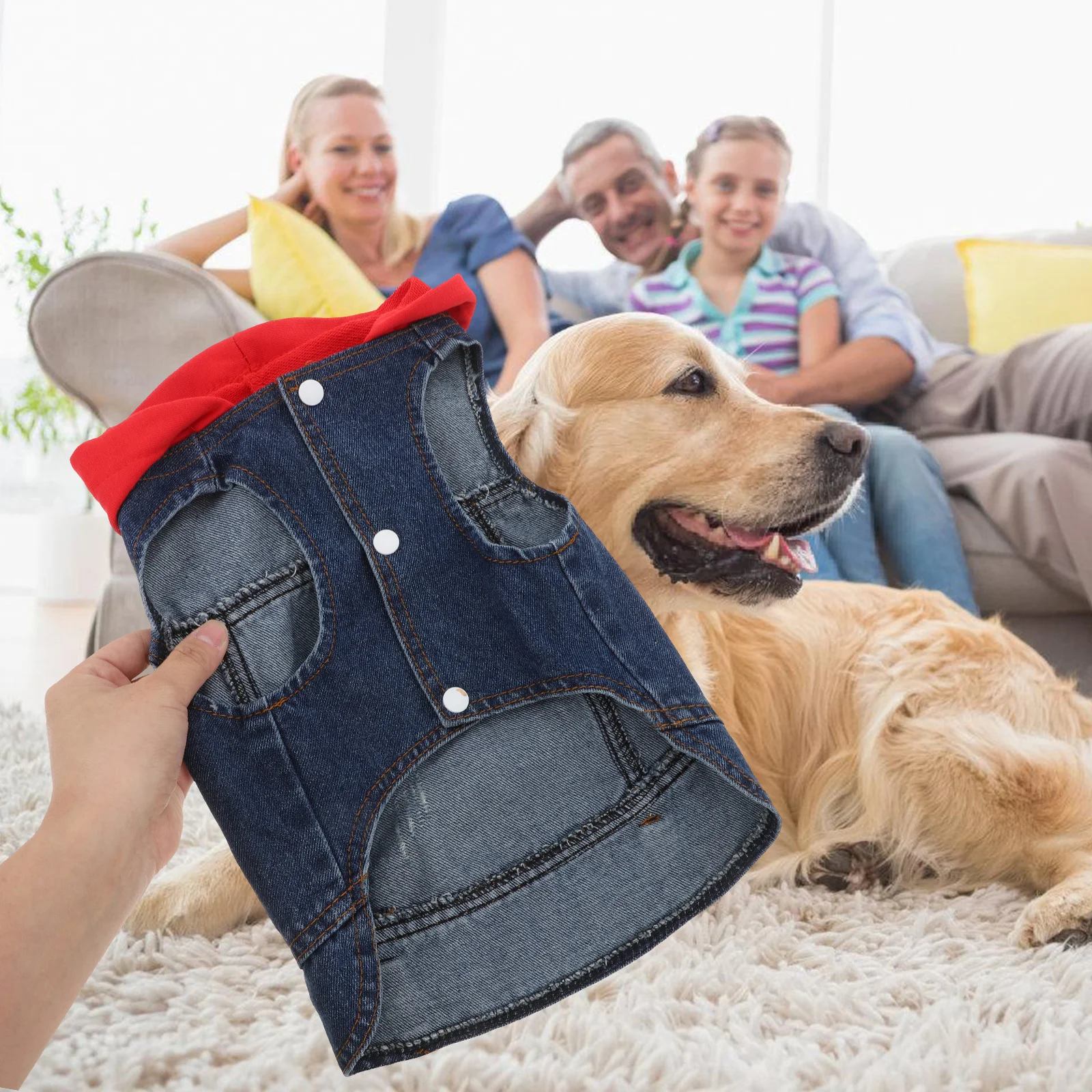

Pet Cowboy Vest Denim Jacket Red Knitted Hat Size L Four Seasons Dog Apparel Fashionable Protective Clothes Suitable for Small