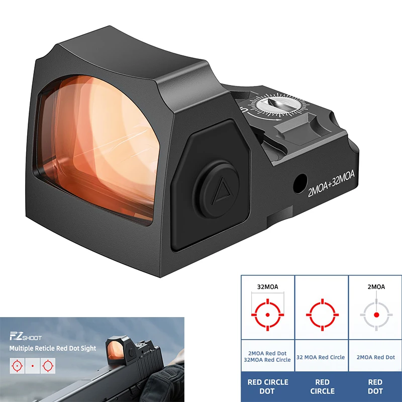 

EZshoot Scope Multiple Reticle Red Dot Sight 2MOA Dot & 32MOA Circle Full-Sized Optics with Adapter Plate for MOS and Picatinny