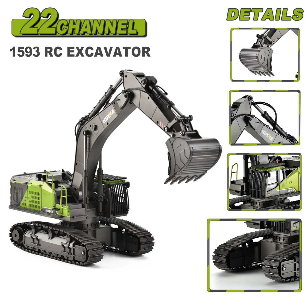 HUINA 1593 22CH RC Excavator Metal Alloy Engineering Crawler Tractor 2.4G Remote Control Car Rc Vehicle Toys 1/14 Scale Model
