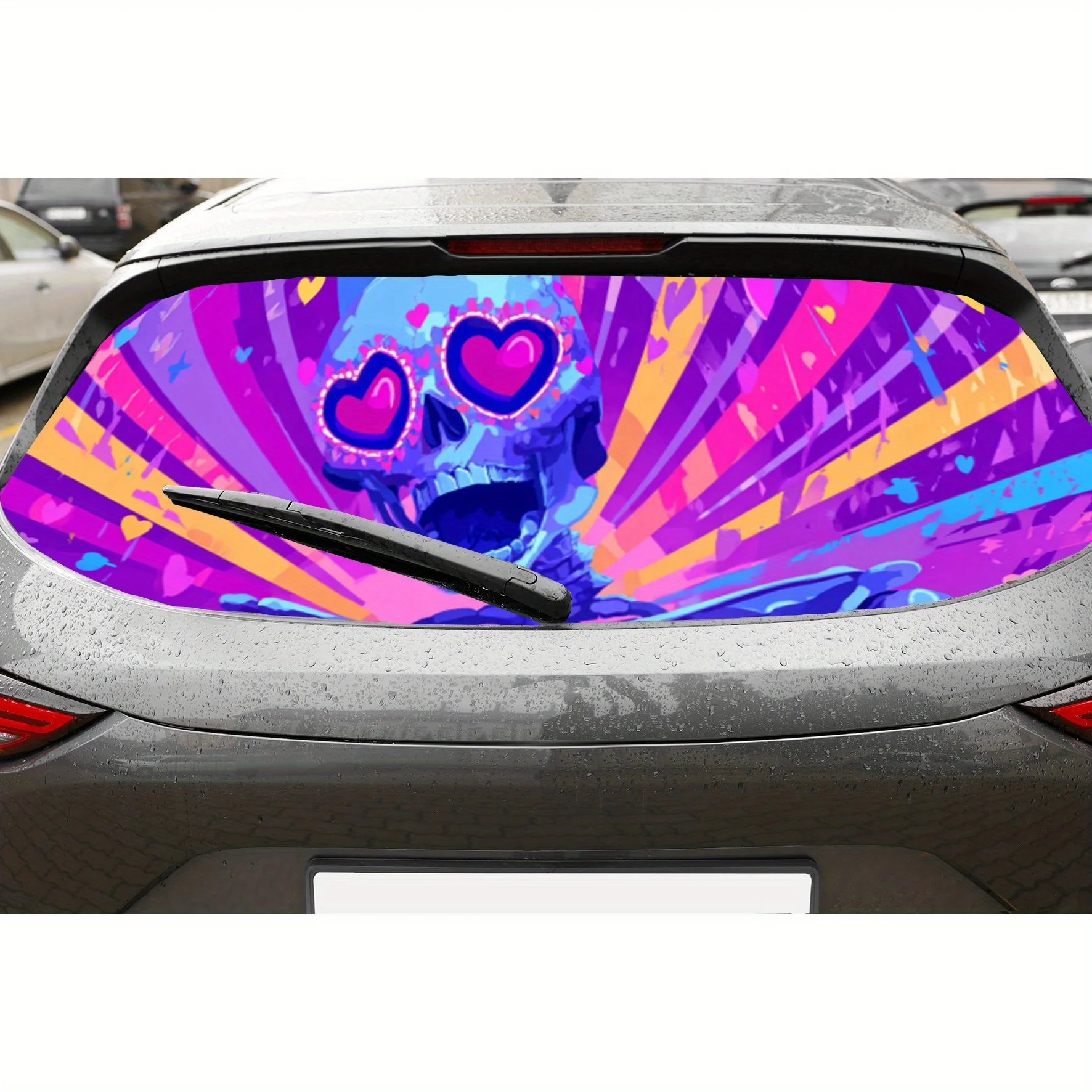 

Groovy retro skull in psychedelic color car rear window vinyl wraps sticker,auto art sticker,self-adhesive waterproof rear windo