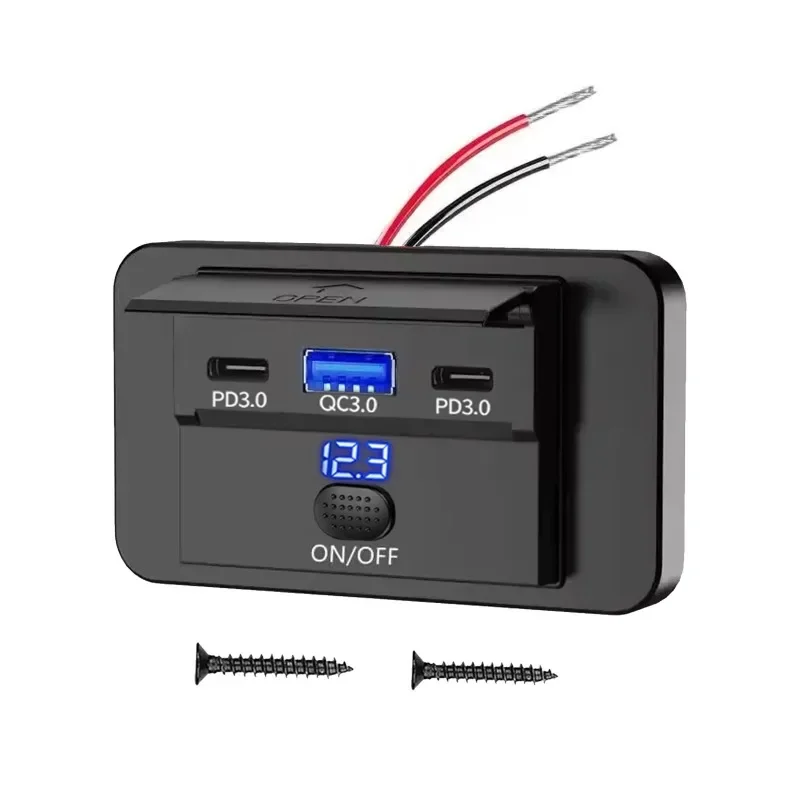 2025-شاحن سيارة بشاشة رقمية جديدة الأكثر مبيعًا مع زر تشغيل/إيقاف، محول شحن سريع مع شاشة جهد لسيارة/RV 12 فولت/24 فولت #5