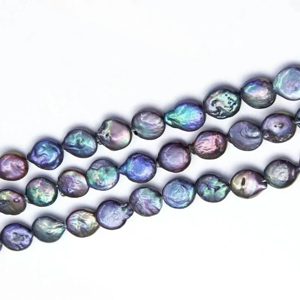 

1Strand Black Natural Freshwater Pearl Beads Strand 11-12mm Button Shaped Flat Round Making DIY Necklace Bracelets Accessorie