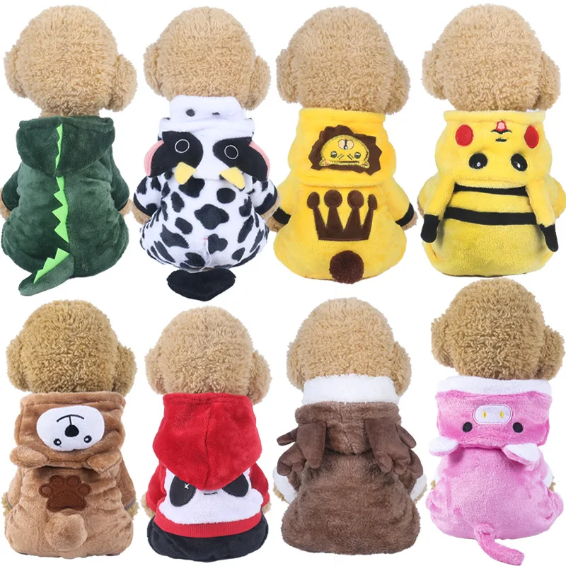 Four Legged Dog Winter Clothes Pet Clothes Transformation Clothe Coral Fleece Autumn and Winter Dinosaur Cat Clothing Pet Supply