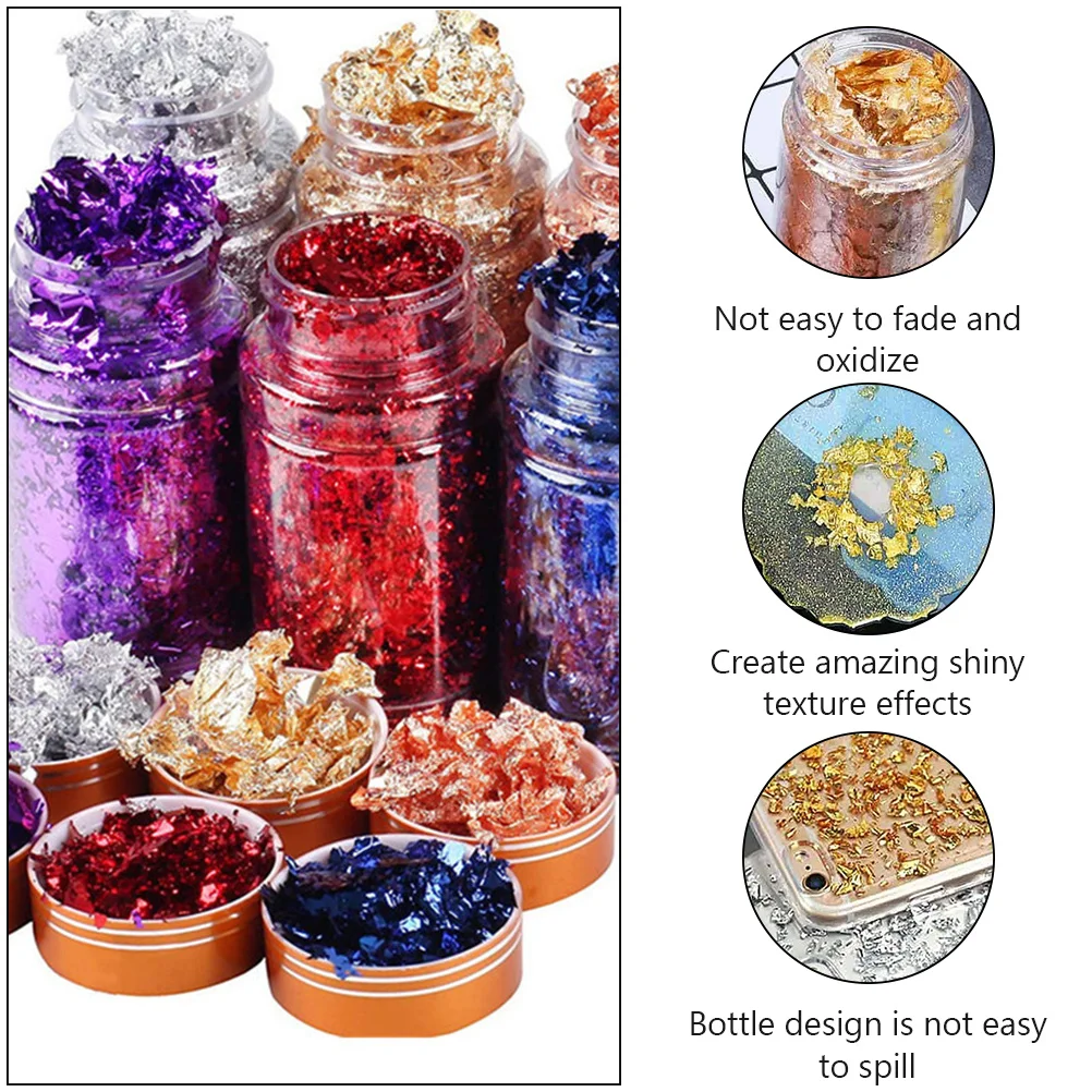 

1 комплект, хлопья из золотой фольги, художественное украшение ручной работы, блестящая текстура, не выцветает, устойчивый к окислению дизайн бутылки, простой в использовании маникюр