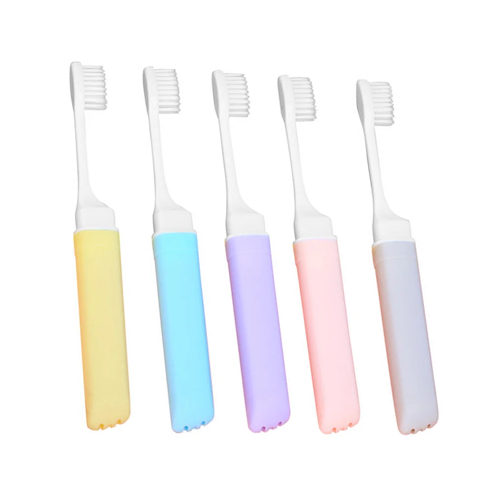 5 Pcs Folding Toothbrush Denture Professional Wear-resistant Teeth Manual Plastic Convenient Travel Child Daily