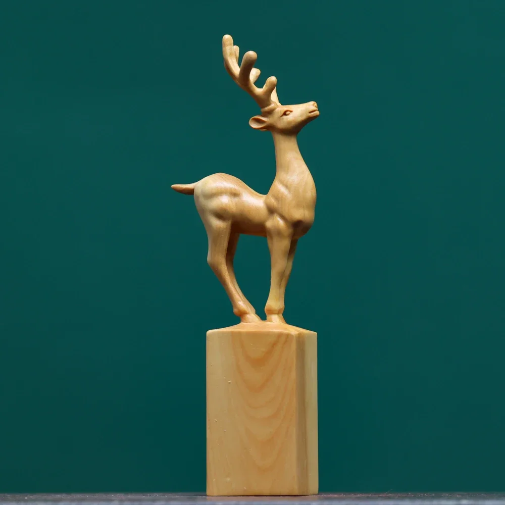 تمثال غزال منحوت من خشب البقس "نسب رسمي وسخري عالي" - تمثال حيوان ميمون مع قاعدة ختم