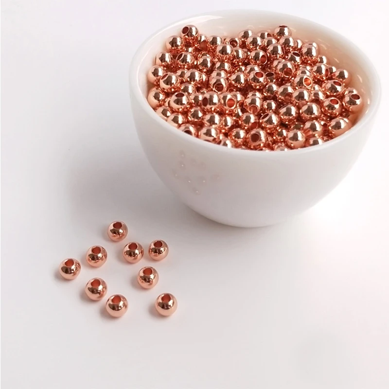 2MM 2.5MM 3MM 4MM 6MM 18K Gold Silver Rose Gold Plated Solid Brass Smooth Round Ball Spacer Beads For DIY Jewelry Making Supply