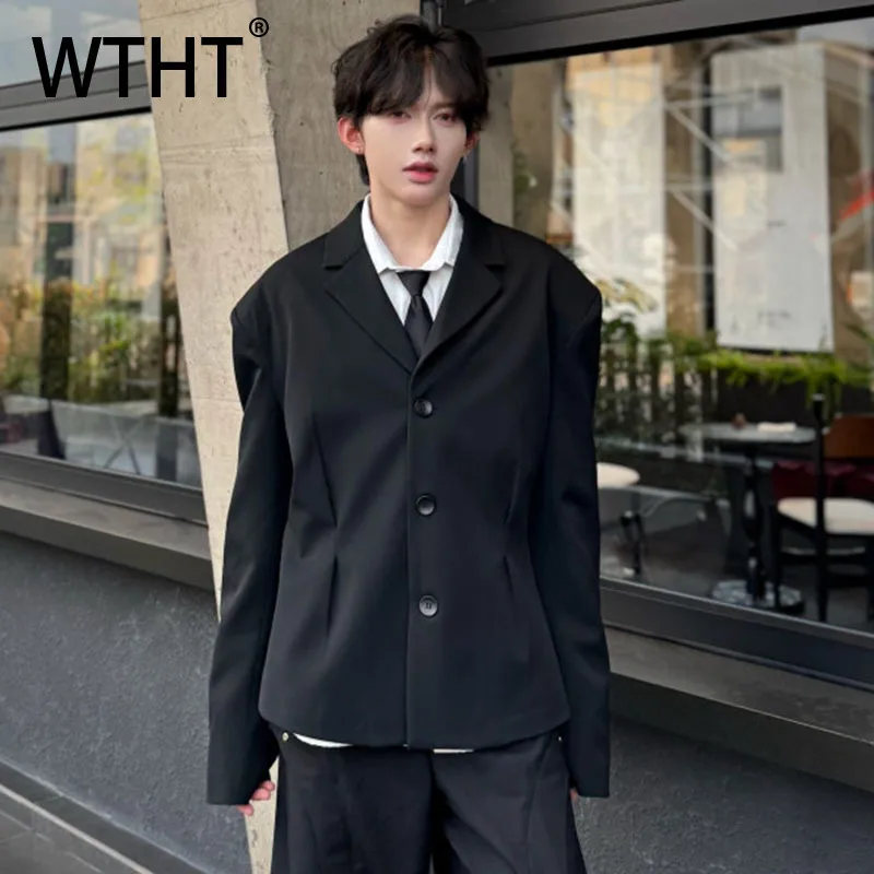 

WTHT Fashion Men's Solid Color Turn Down Collar Blazer Coats Trendy Long Sleeves Single-breasted Jackets Male 2025 Autumn 2A1907