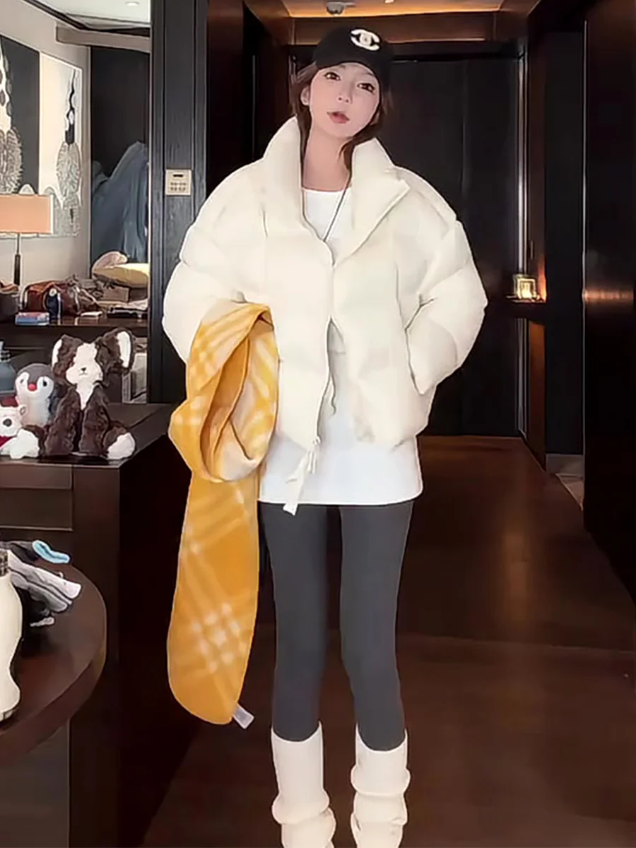 Faionable Red ort Puffer Jaet abrigo de invierno para mujer cuello alto Du down pan prendas de vestir exteriores Casual Sle Thiened