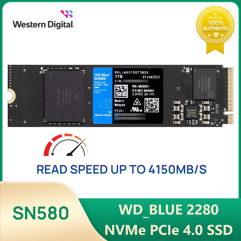 Western Digital SN580 SSD 500GB 1TB 2TB WD Blue NVMe PCIe4.0 4150MB/s M.2 2280 Drives For Laptops Comput PC 100% Original