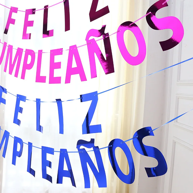 New Spanish Happy Birthday Letter Banner Pull Flag Birthday Party Atmosphere Decoration Pull Flower S1251