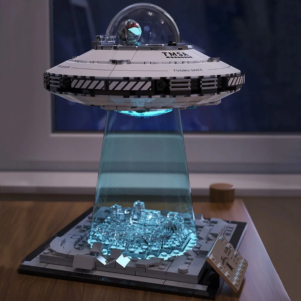 Technisch ruimteschip ruimte UFO ruimtevaartuig verlichting gebouwen sets, 601PCS stadsvliegtuigen model gebouwen blokken cadeau voor volwassenen