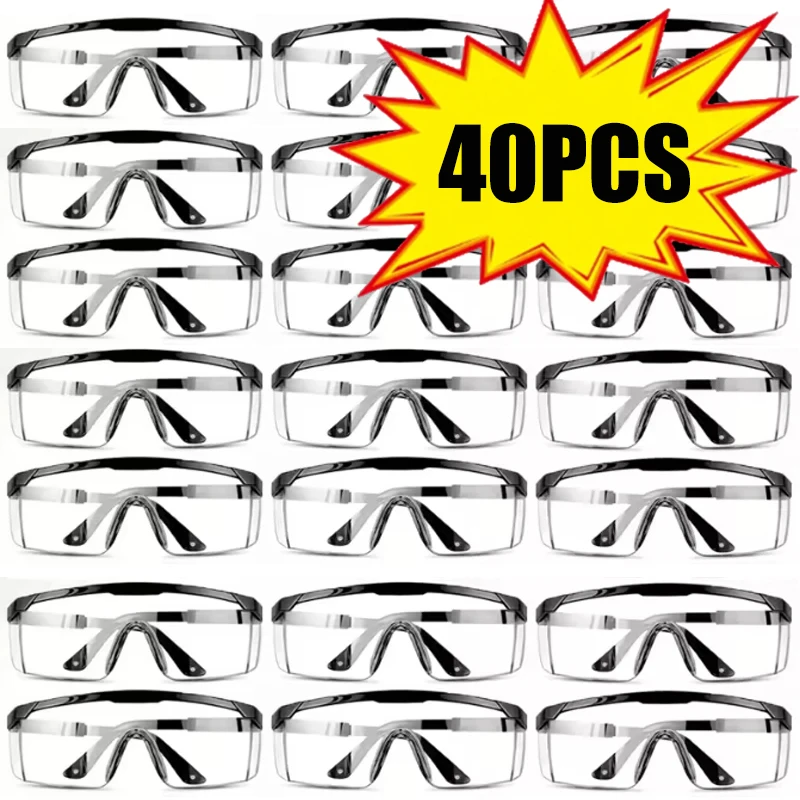 40PCS Splash-Resistant Safety Goggles High-Definition Work Goggles For Laboratory Use Windproof And Dustproof Cycling Gear